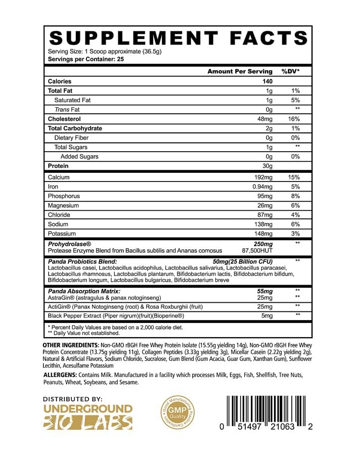 Underground Bio Labs Panda Fuel Premium Protein Whey Powder, 40 Servings