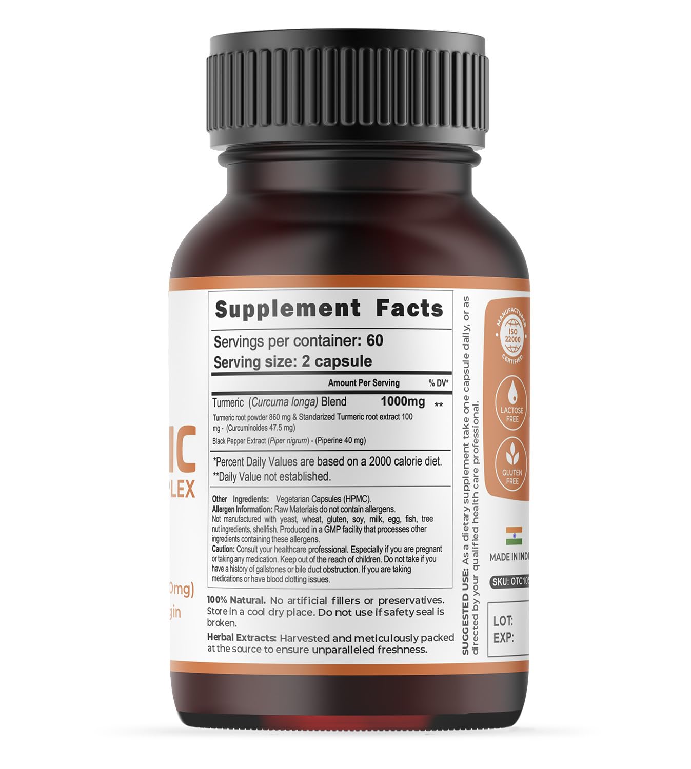 Essenzefruits Turmeric Curcumin with Black Pepper – 1000 mg Full Spectrum Turmeric Complex with 95% Curcuminoids & Piperine Capsules, 120 Count