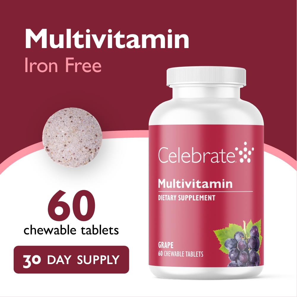 Celebrate Bariatric Supplements Bariatric Multivitamin Chewable, Iron Free Tablet, 60 Tablets
