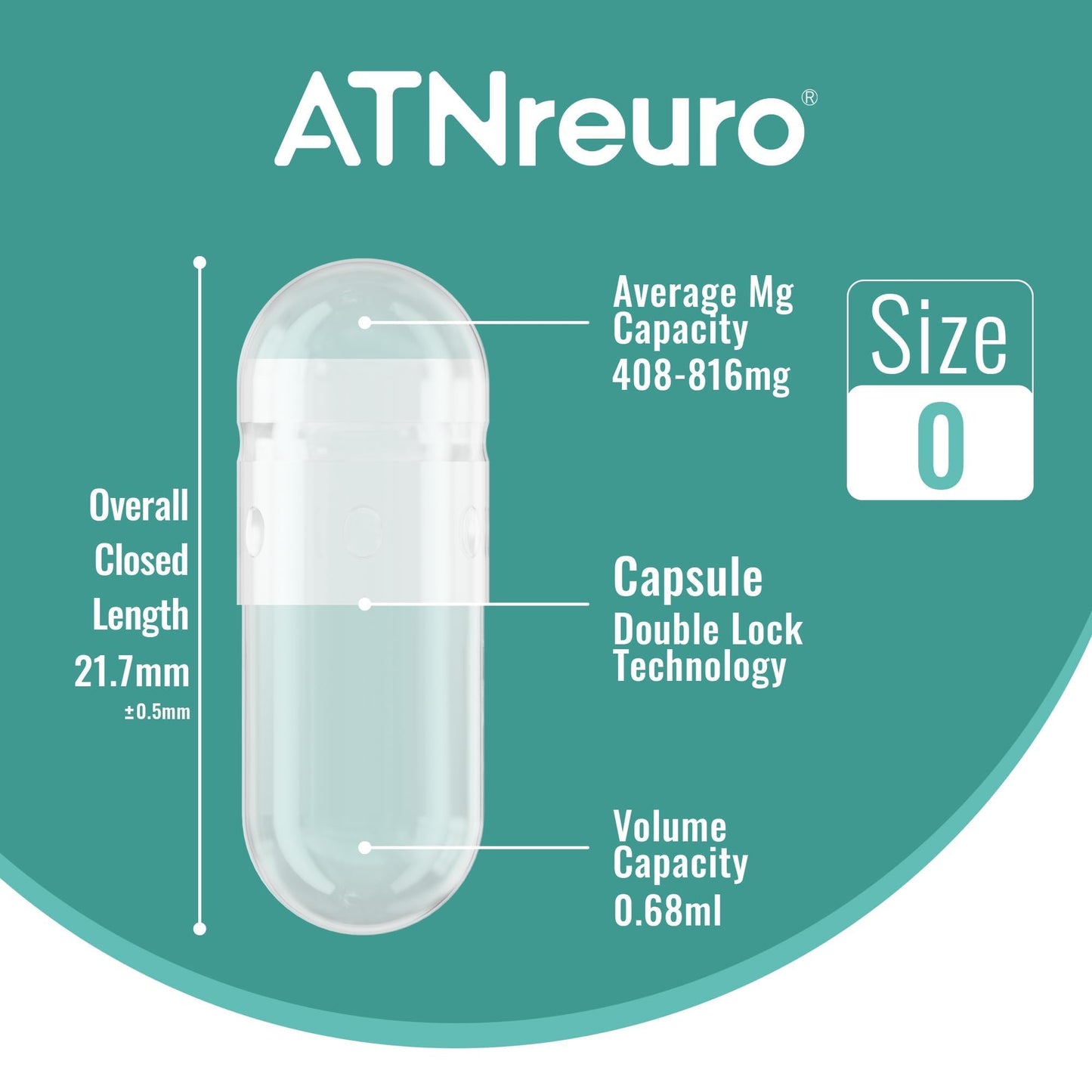 ATNreuro Vegan Separated Empty Capsules Size 0, 200 Count Capsules
