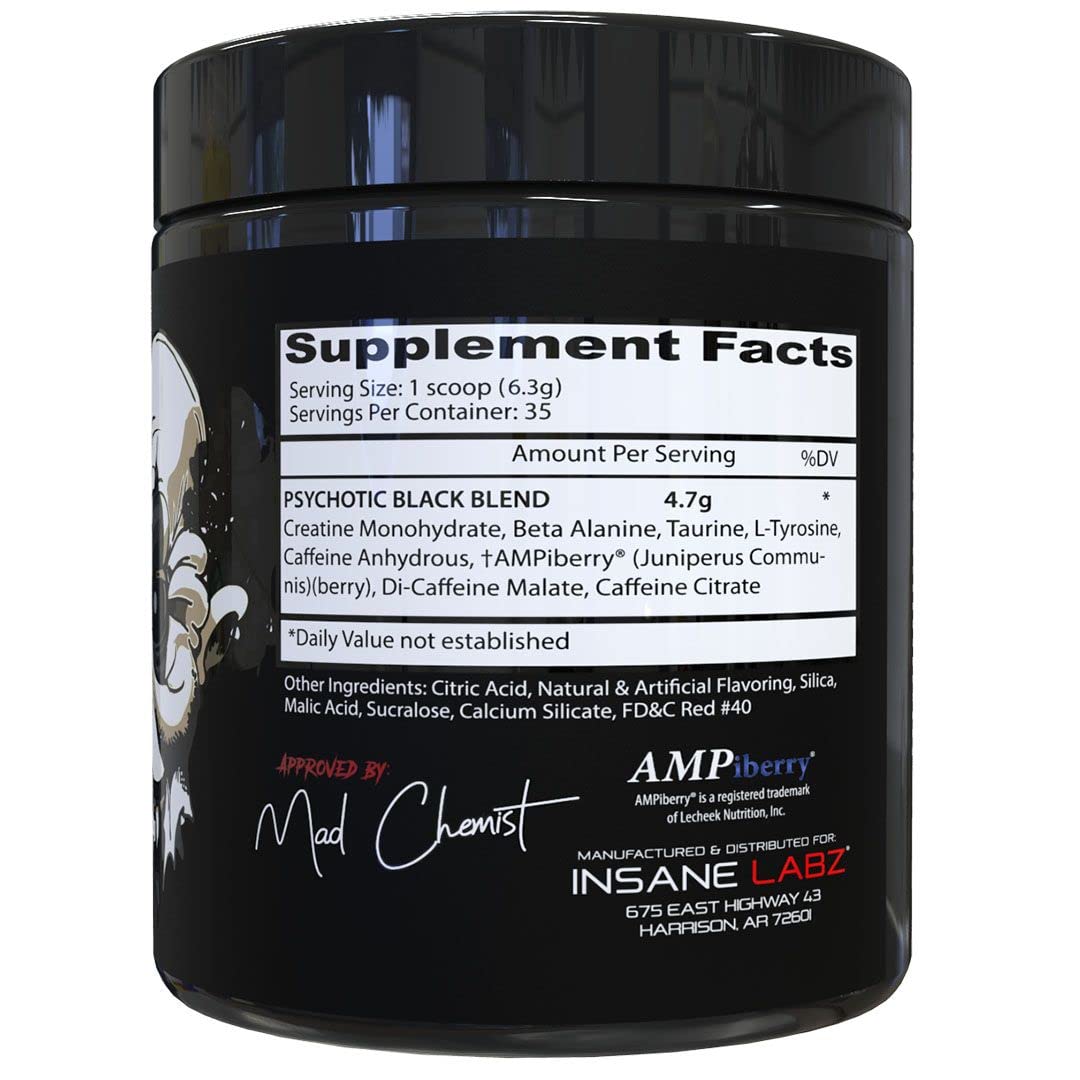 Insane Labz Psychotic Black Edition Mid Stimulant Pre Workout Powder 7.8
