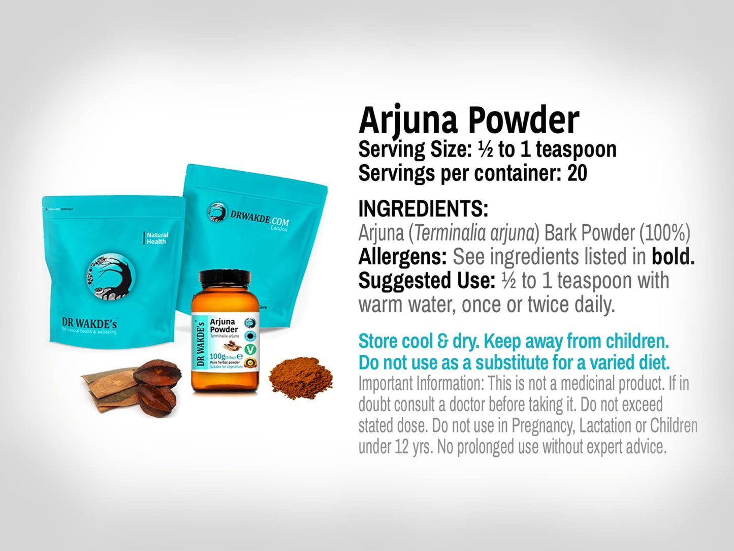 DR WAKDE's Arjuna Bark Powder Powder 3.5274 (3.53 Ounce Pack of 1)