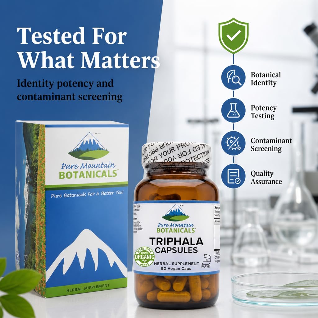 Pure Mountain Botanicals Triphala Capsules 500mg Organic Amla Fruit, 90 Count