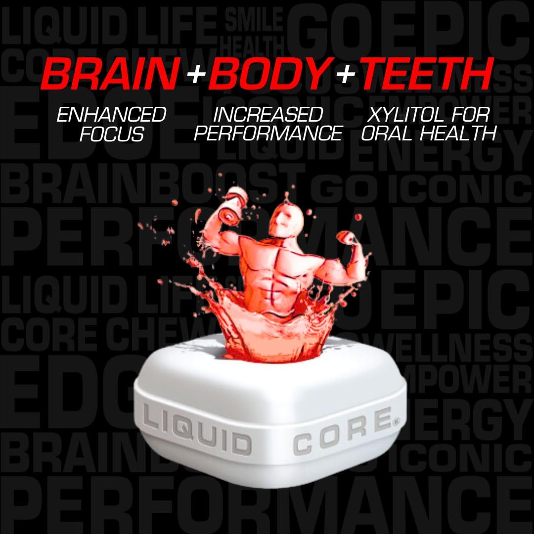 Liquid Core Apollo Energy Gum Chewable - 80mg Natural Caffeine per Piece, Sugar-Free, Aspartame-Free, Xylitol Gum - 75 Pieces