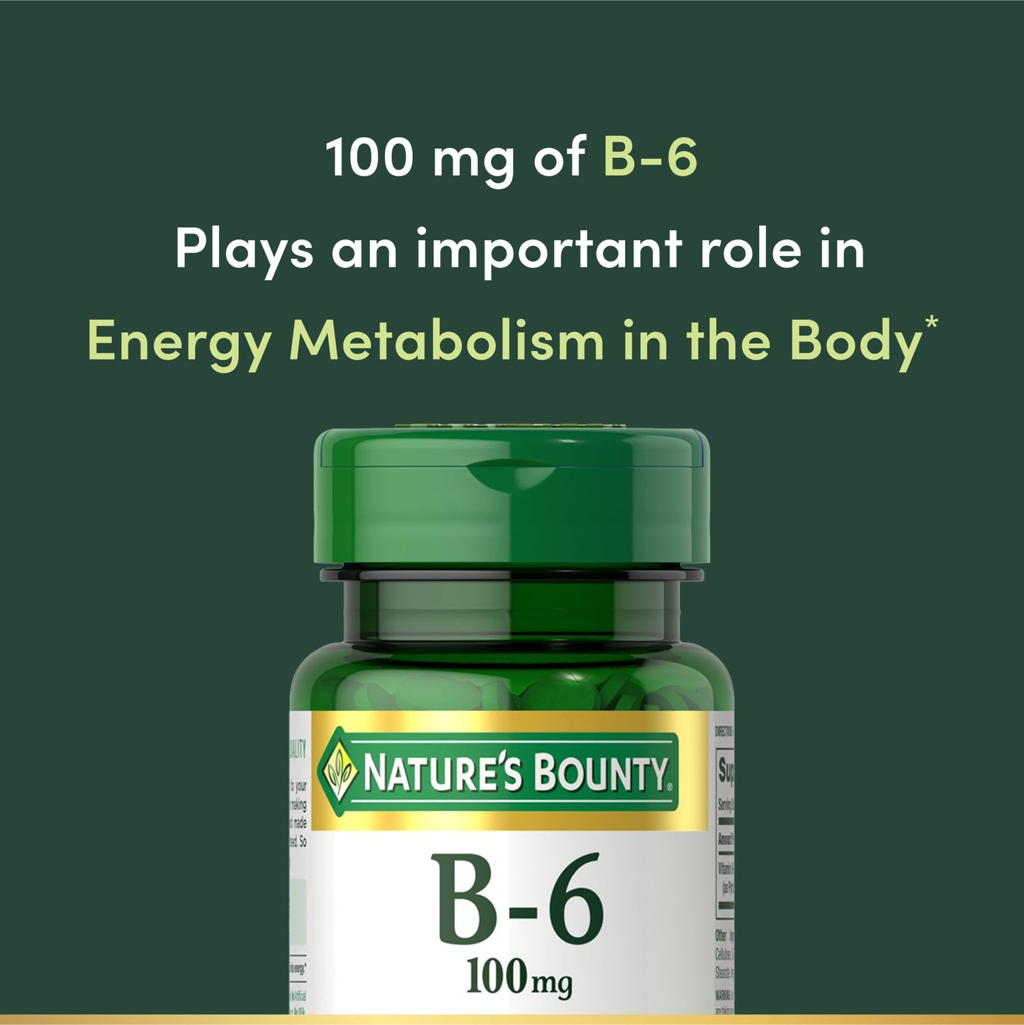 Nature's Bounty Vitamin B6 100mg Tablet, 100 Count