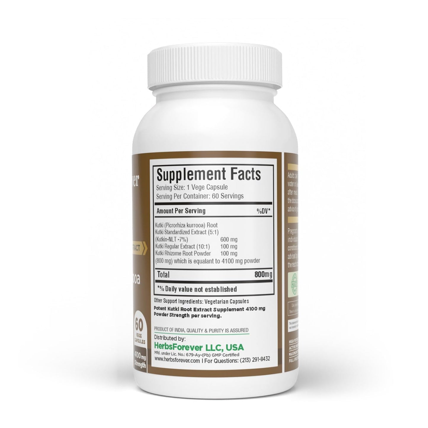 Herbsforever Kutki (Picrorhiza Kurroa) Extra Strength 10:1 Extract, Equiv. to 4850mg Root Powder per Serving, Liver Support & Metabolism, Boost Immunity, 60 Veg Capsules