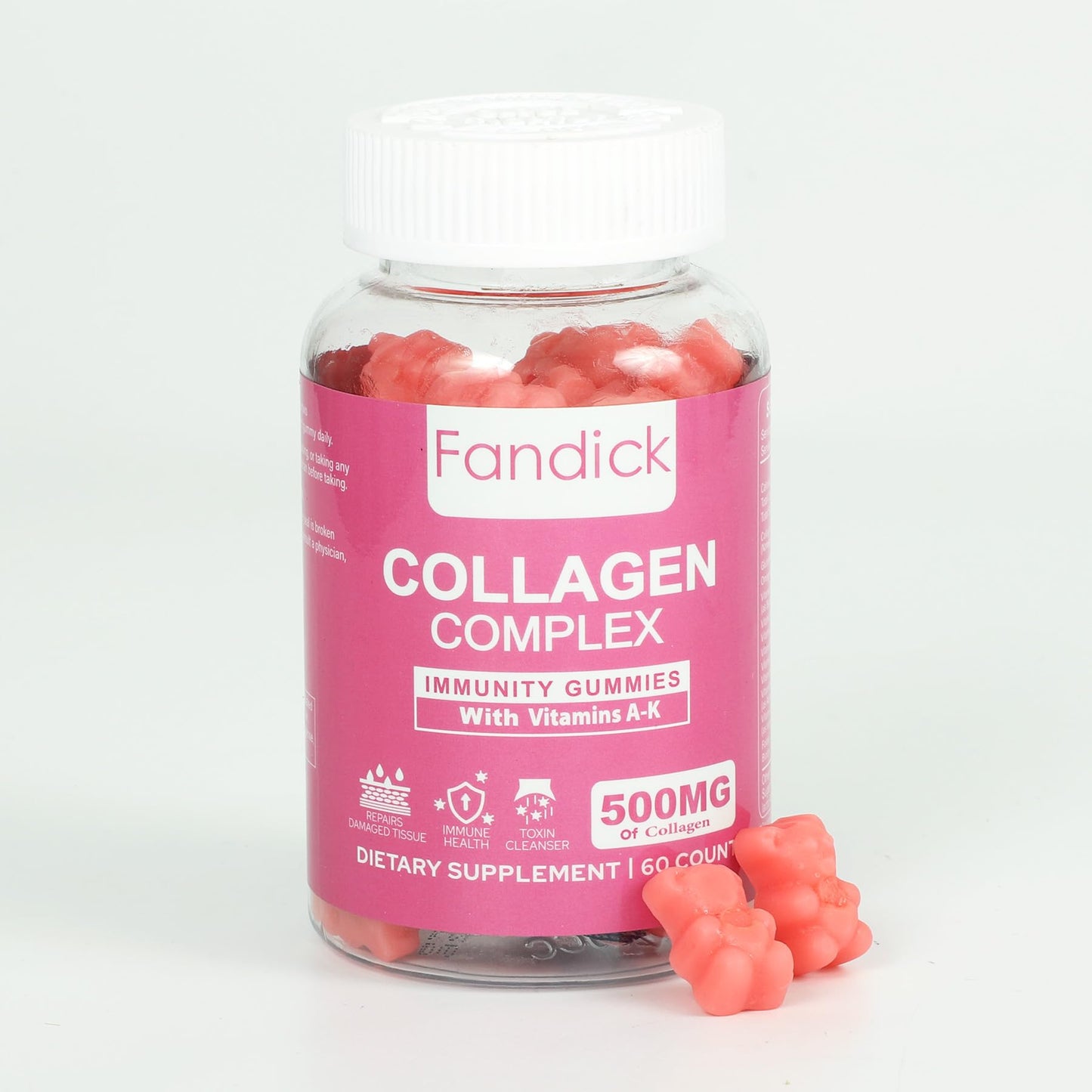 FANDICK Collagen Complex Immunity Gummies with Vitamins A-K, 60 Count