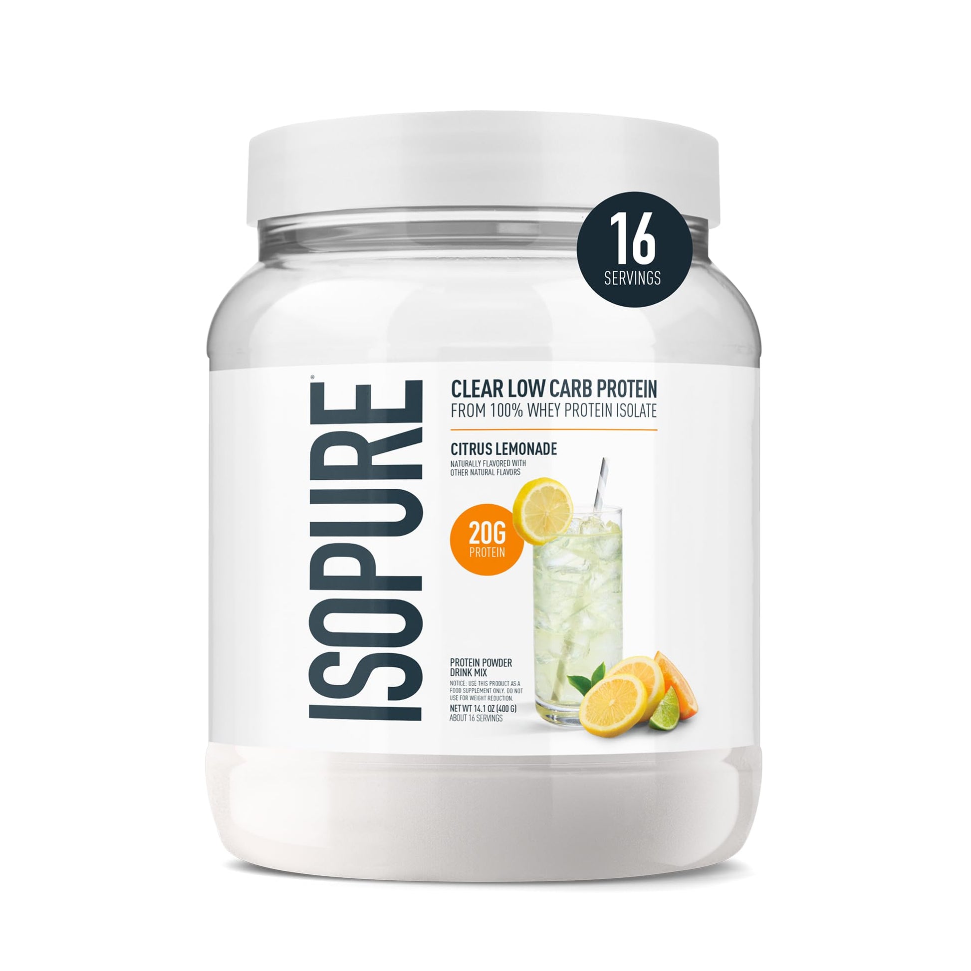 Isopure Clear Whey Isolate Protein Powder Citrus Lemonade, 14.1 oz