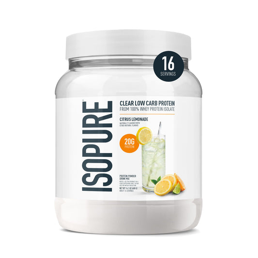 Isopure Clear Whey Isolate Protein Powder, Citrus Lemonade, Lactose Free, Gluten Free, Naturally Flavored, 20g Protein Per Serving, 14.1 oz, 16 Servings