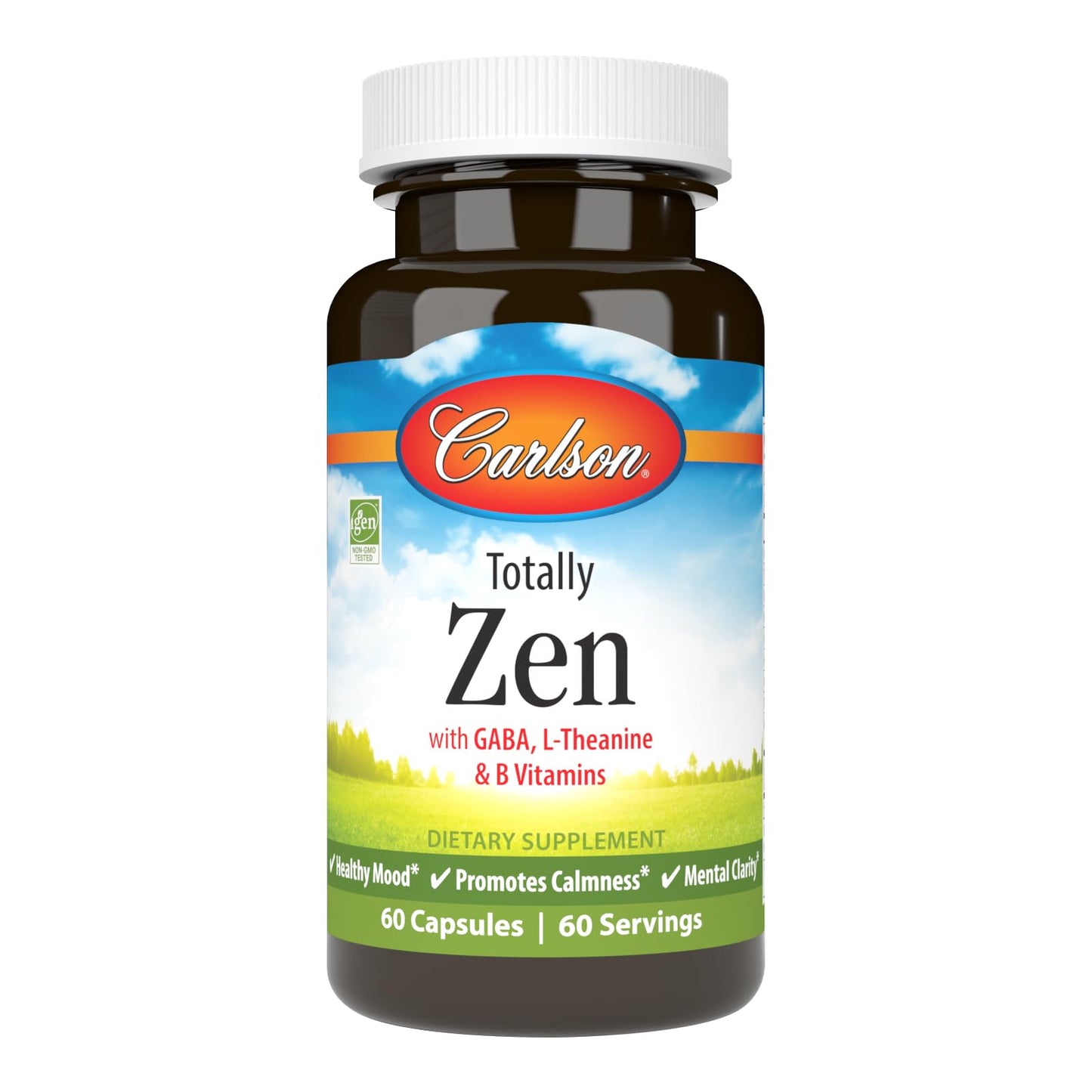 Carlson Totally Zen GABA L-Theanine & B Vitamins, Healthy Mood, Promotes Calmness & Mental Clarity, 60 Capsules