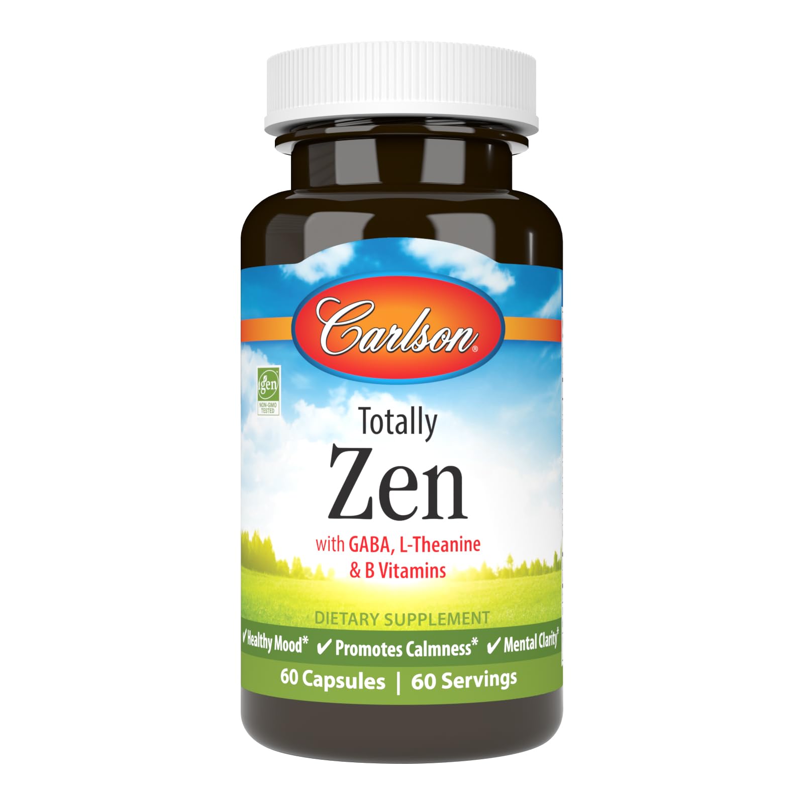 Carlson Totally Zen GABA L-Theanine & B Vitamins, Healthy Mood, Promotes Calmness & Mental Clarity, 60 Capsules