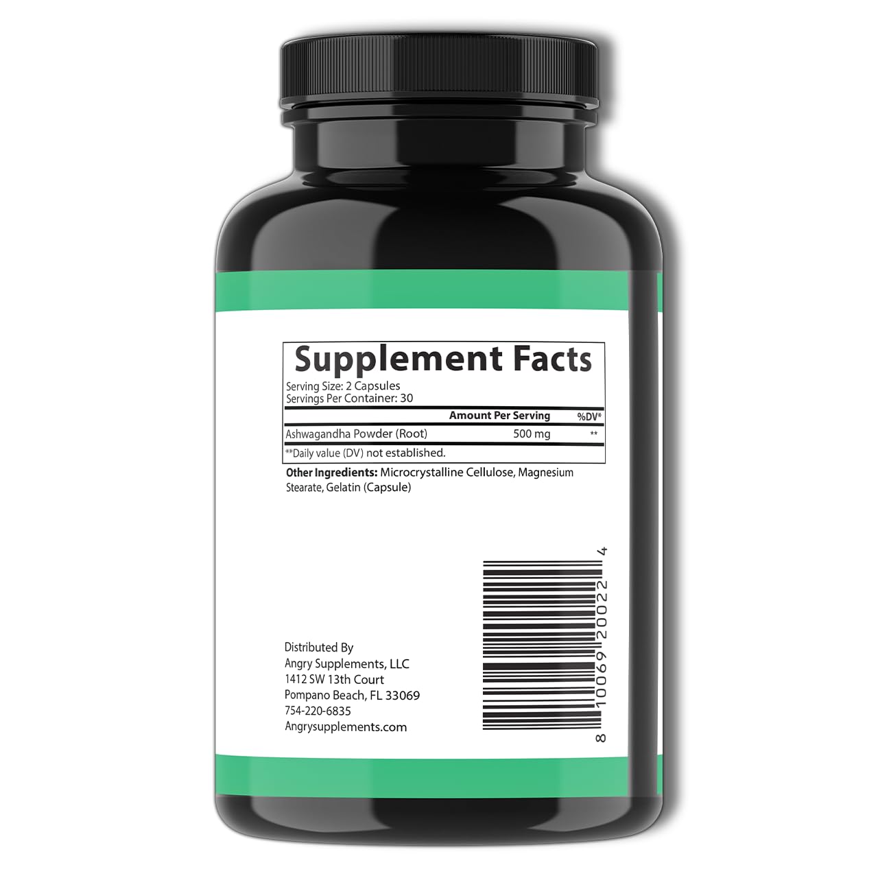 Angry Supplements Just Pure Ashwagandha Root Powder 500mg Capsules 60 Count