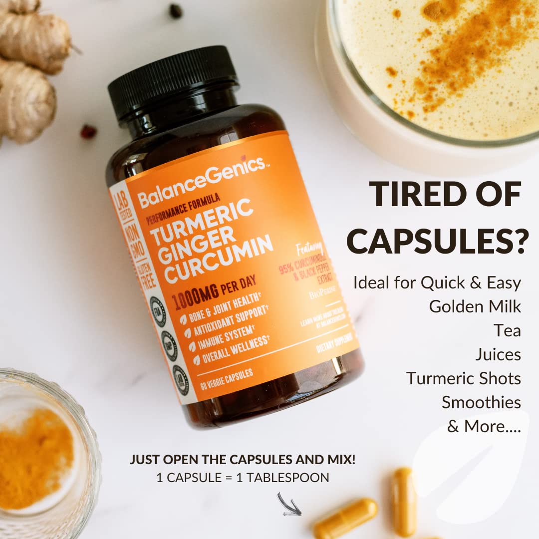 BalanceGenics Turmeric Curcumin Supplement with Black Pepper & Ginger Root 1000mg Capsules 60 Count