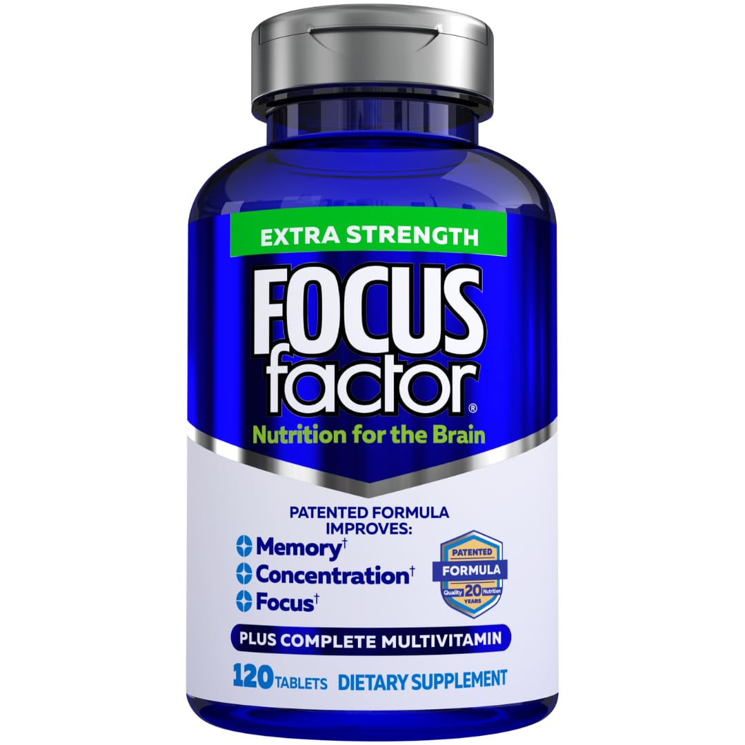 Focus Factor Adults Extra Strength Brain Health Multivitamin with DMAE, Vitamin D, DHA Tablets, 120 Count