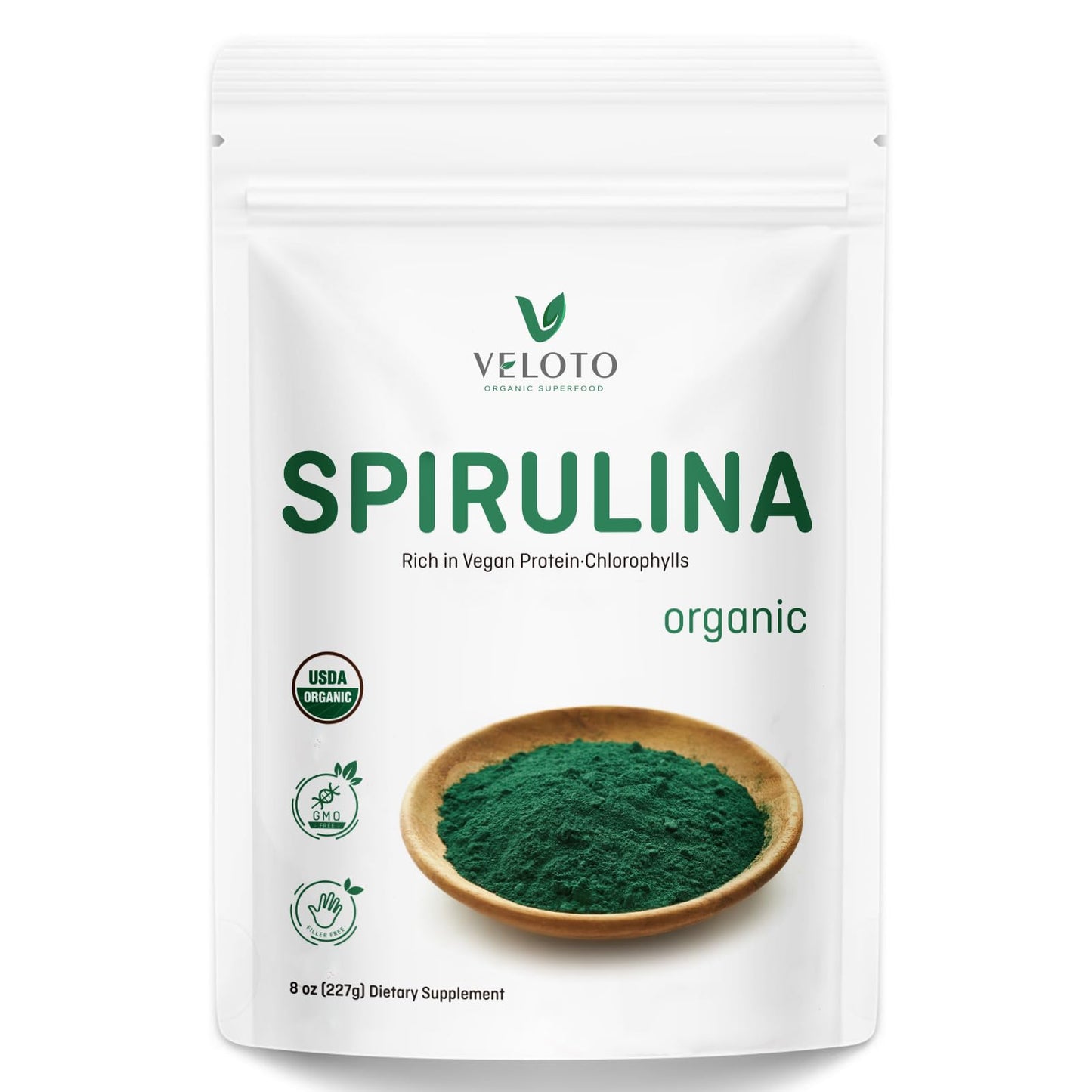 VELOTO USDA Organic Spirulina Powder, 8 oz