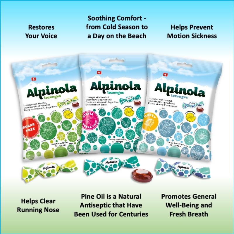 Alpinola Lozenge Menthol, 20 Herbs and Vitamin C, Sugar Free Stevia, 17 Count