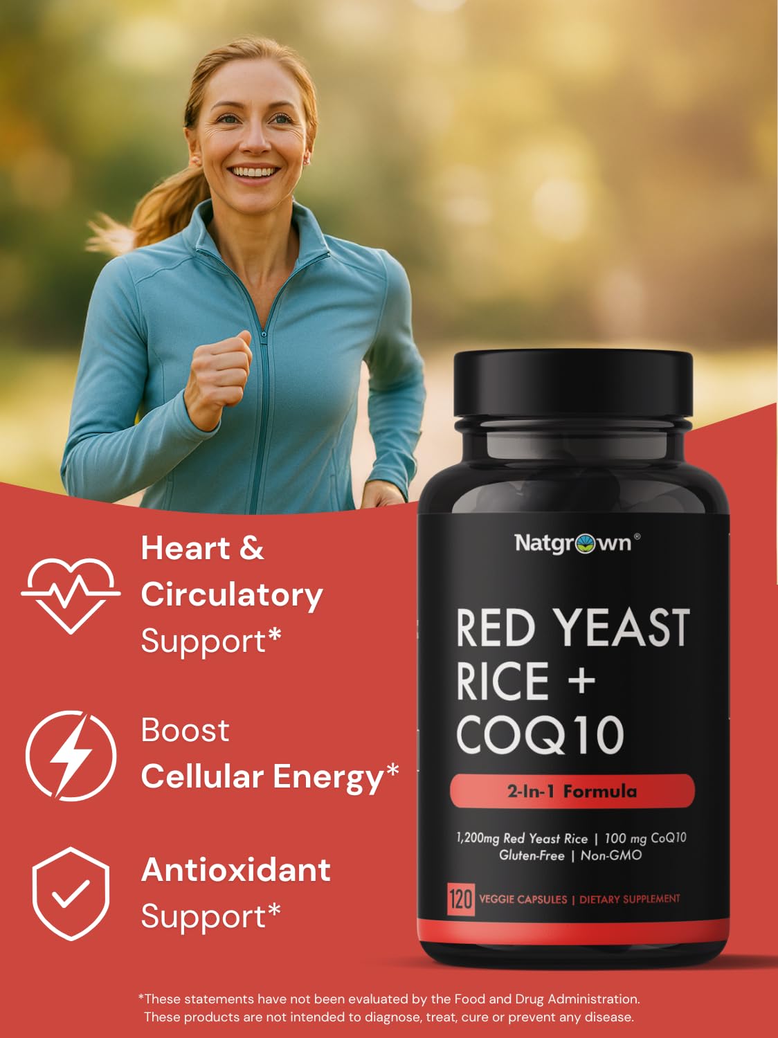 Natgrown Red Yeast Rice with CoQ10-1200 mg & CoQ10 100 mg, 120 Capsules
