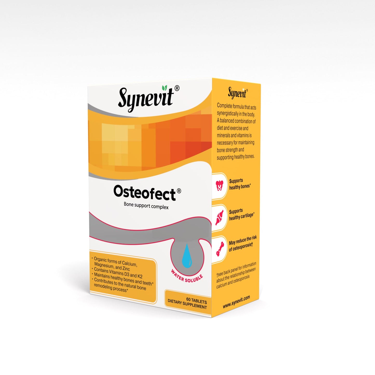 Synevit Osteofect Bone Support Complex, Organic Calcium with Vitamin D3 & K2, Magnesium & Zinc - Supports Healthy Bones & Teeth, 60 Tablets