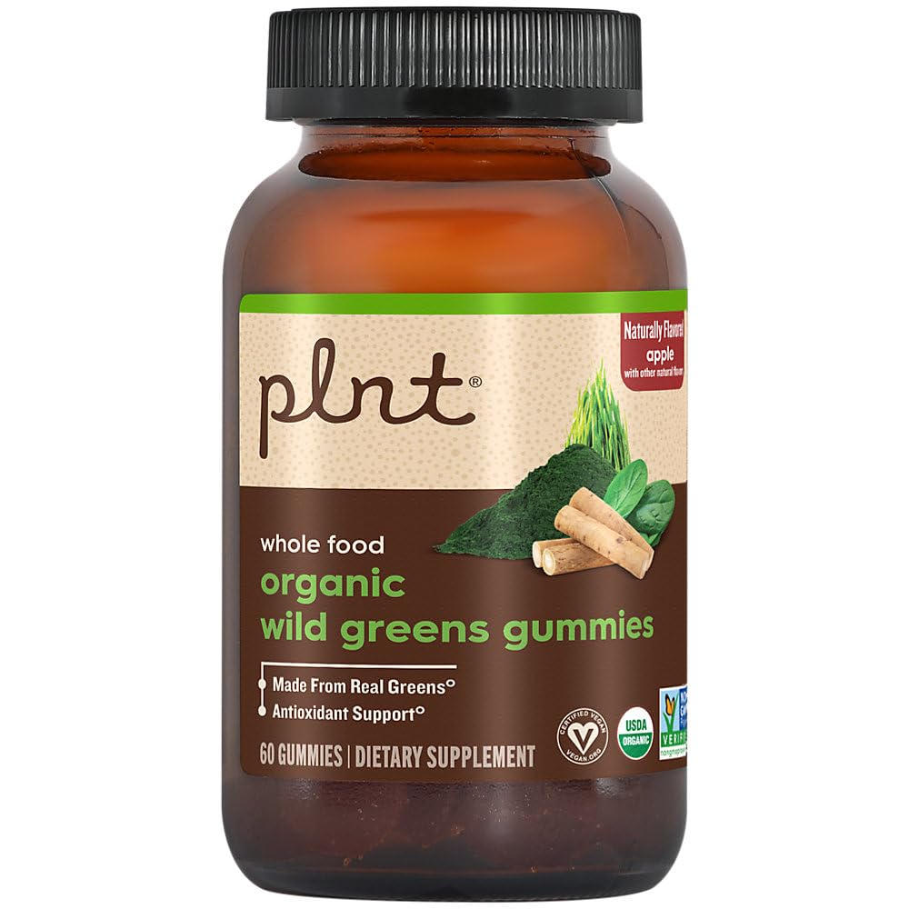 plnt Organic Wild Greens Gummies - Whole Food Antioxidant Support - Apple, 60 Gummies