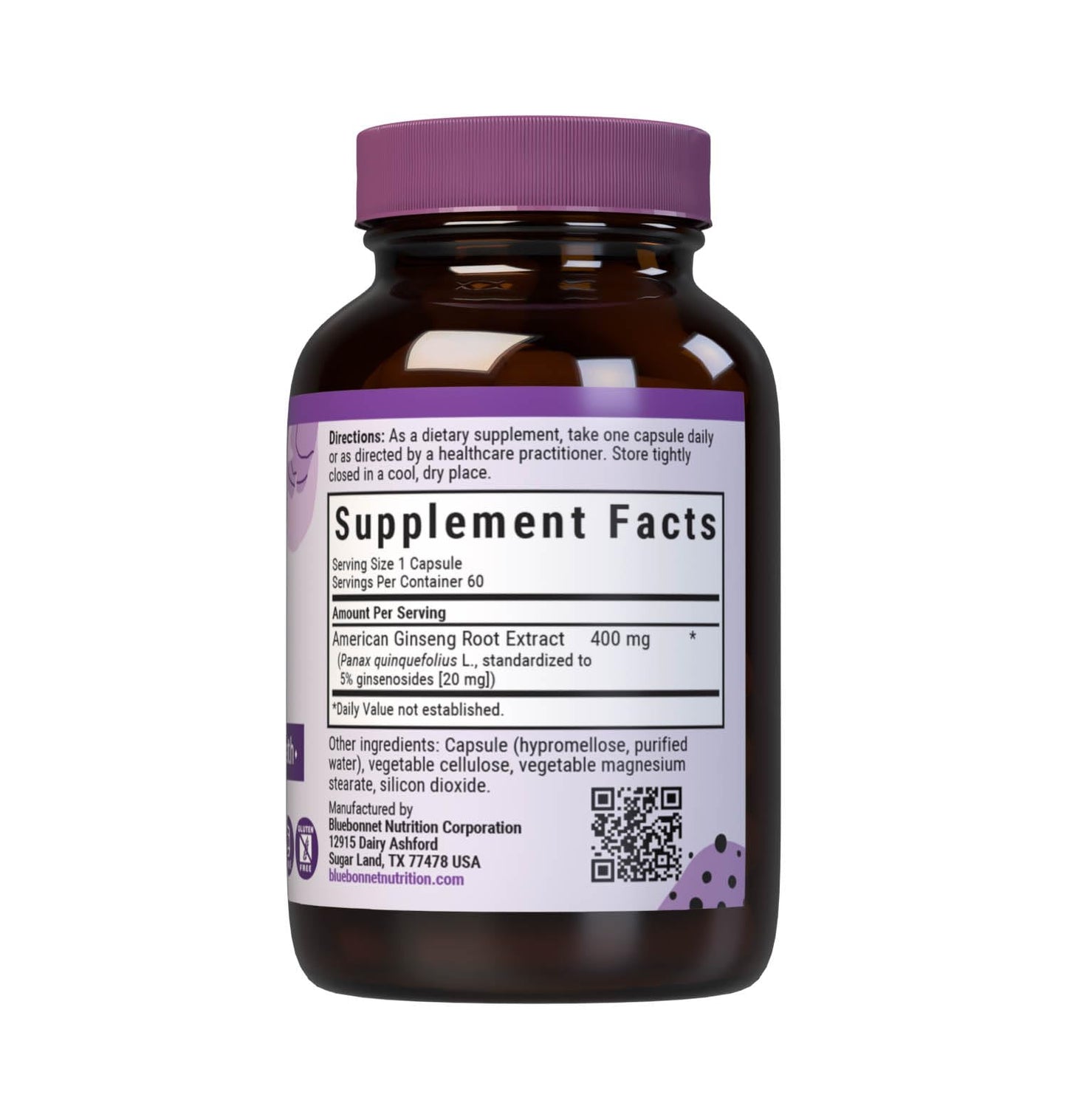 BlueBonnet American Ginseng Root Extract Supplement Capsules, 60 Count