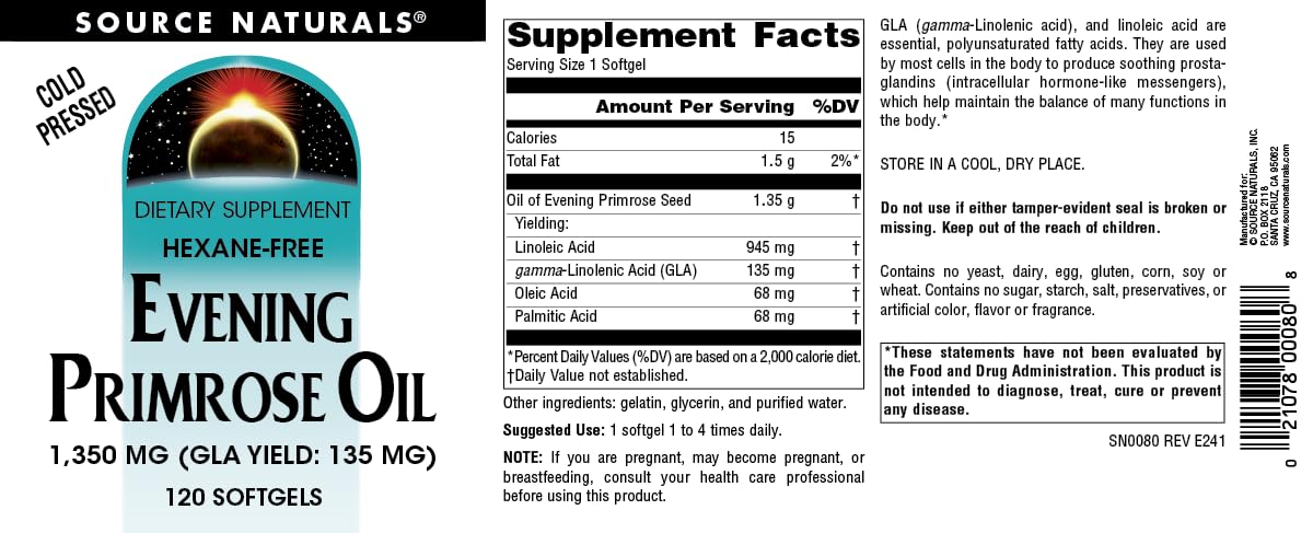 Source Naturals Evening Primrose Oil 1350 mg Softgels, 120 Softgels