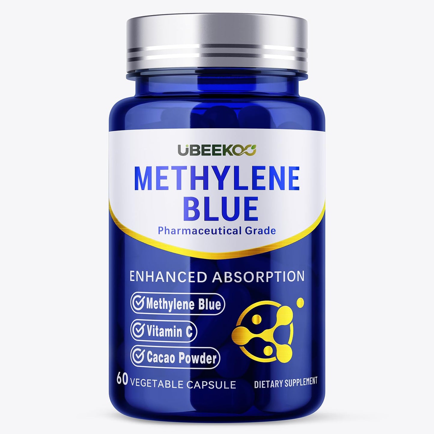 UBEEKOO Methylene Blue 30mg Capsules, 60 Count
