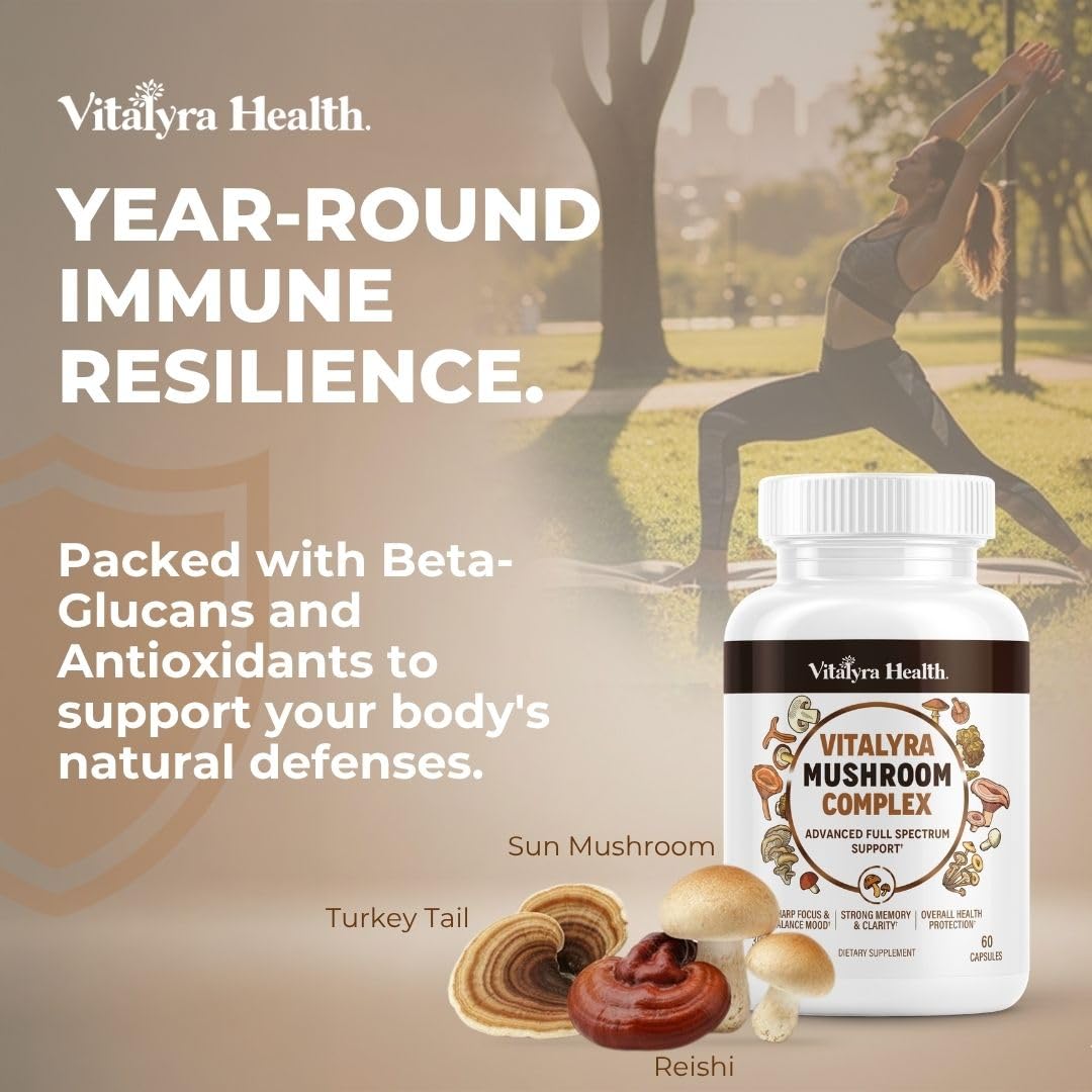 Vitalyra Health 10-in-1 Mushroom Supplement Complex Capsules, 60 Count