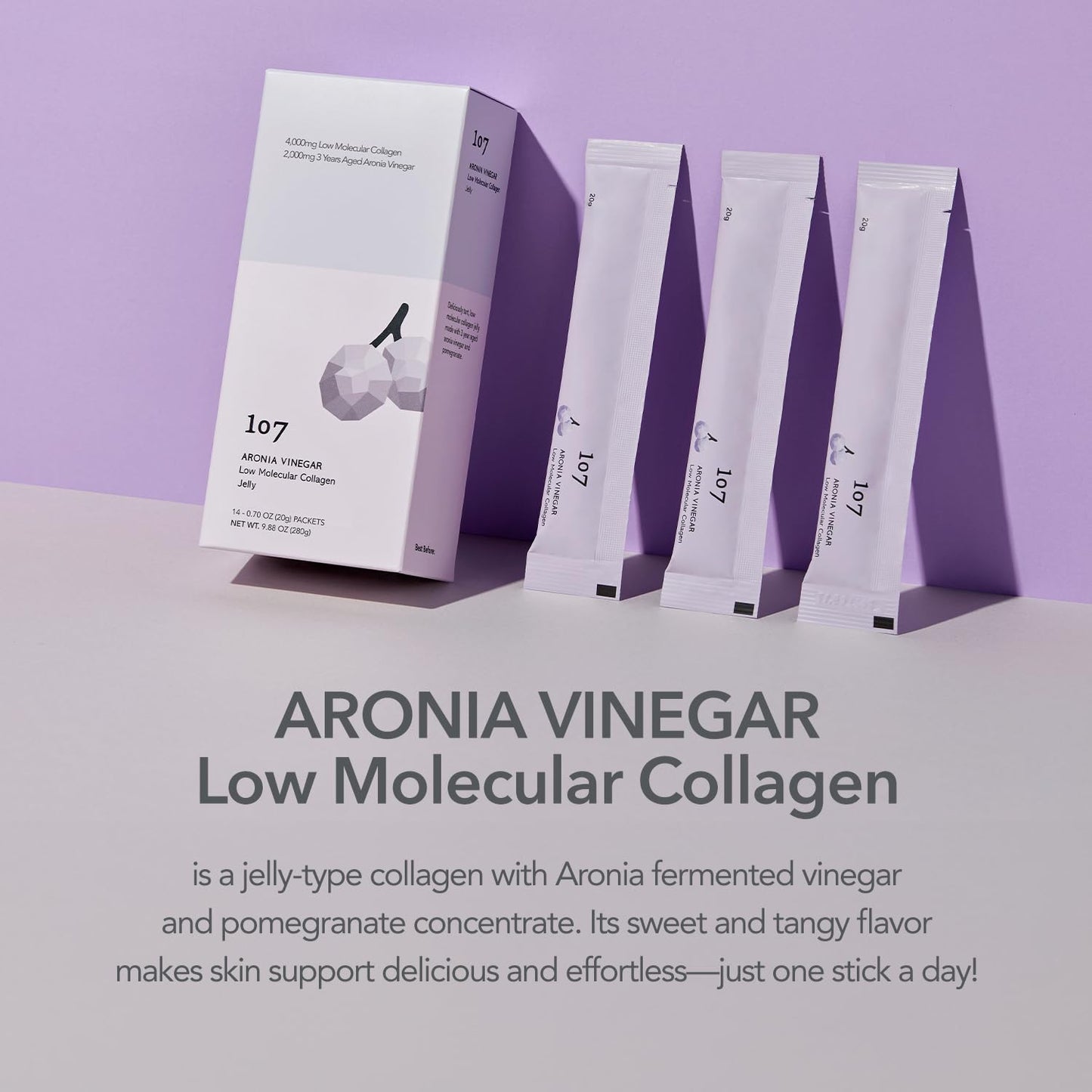 107 Aronia Vinegar Low Molecular Collagen Jelly Stick Gummy 14 Count