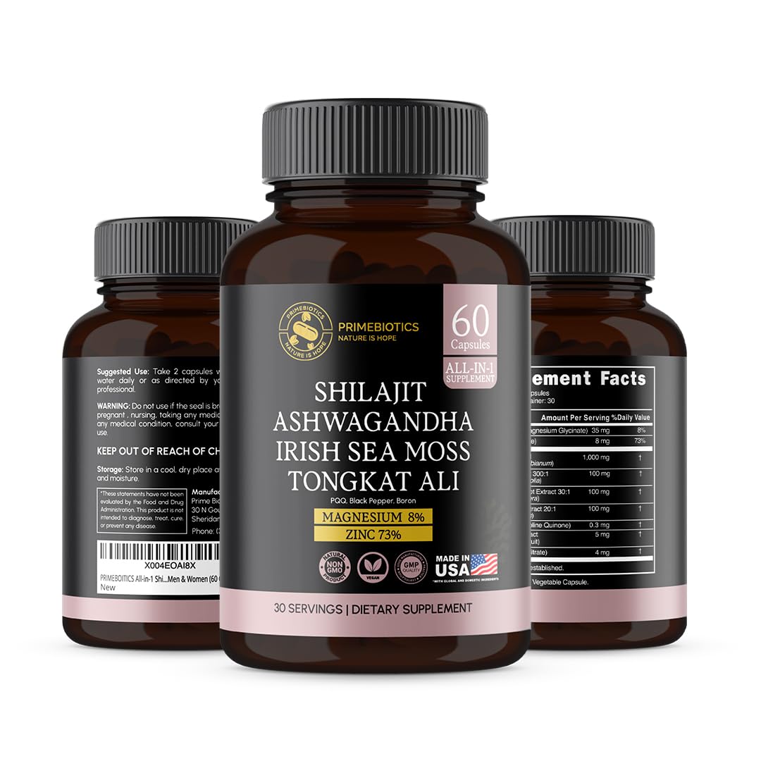 PrimeBiotics Men’s Vitality & Performance Support – Natural Formula Premium Shilajit, Tongkat Ali, Zinc, Magnesium & Boron – Natural Male Support for Energy, Vitality & Muscle Growth, 60 Capsules