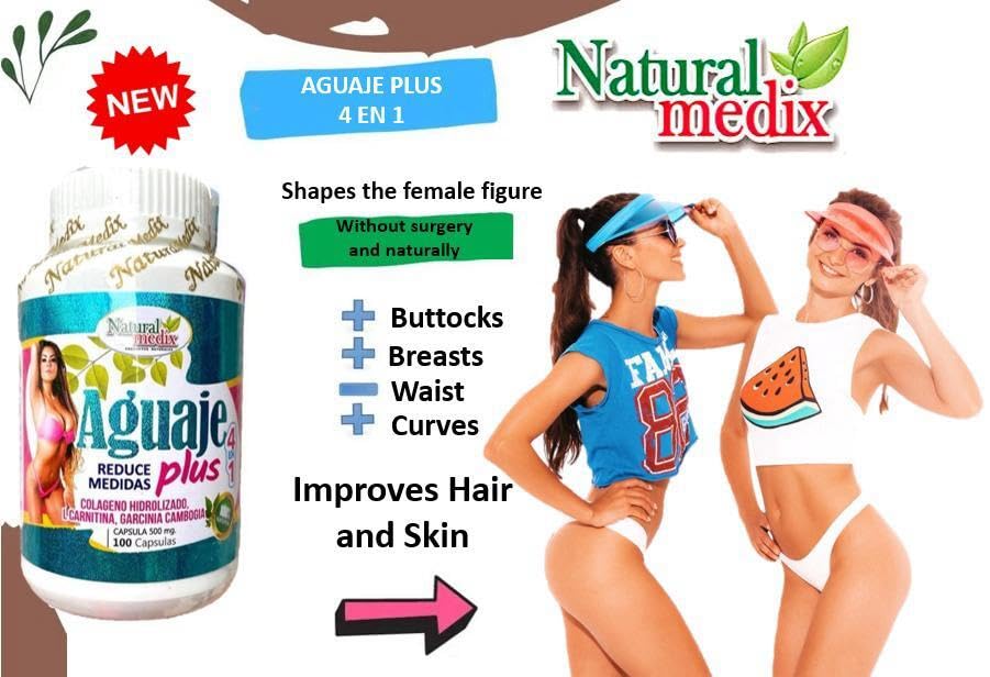 Natural Medix Aguaje Plus 4 in 1 - Peruvian Female Health Supplement - Powerful Curves, Shape 100 Capsules