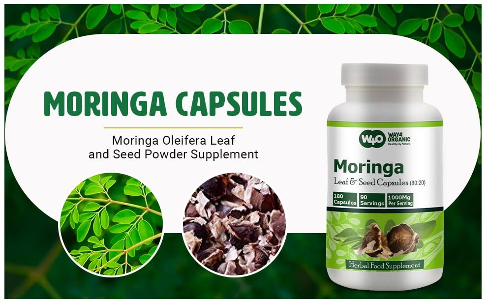 WAY 4 ORGANIC W4O Moringa Oleifera Leaf and Seed Powder (80:20) Ratio Capsule 1 Count