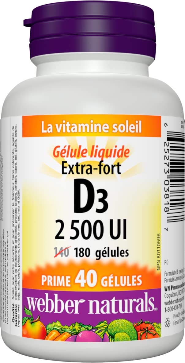 Webber Naturals Vitamin D3 2,500 IU Extra Strength Softgels, 180-Count