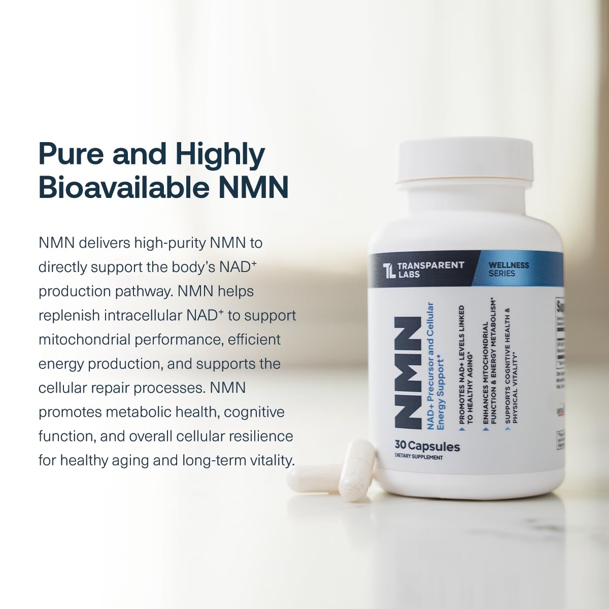 Transparent Labs NMN Supplement for NAD+ Levels Powder 1.5 oz - 600 mg Nicotinamide Mononucleotide