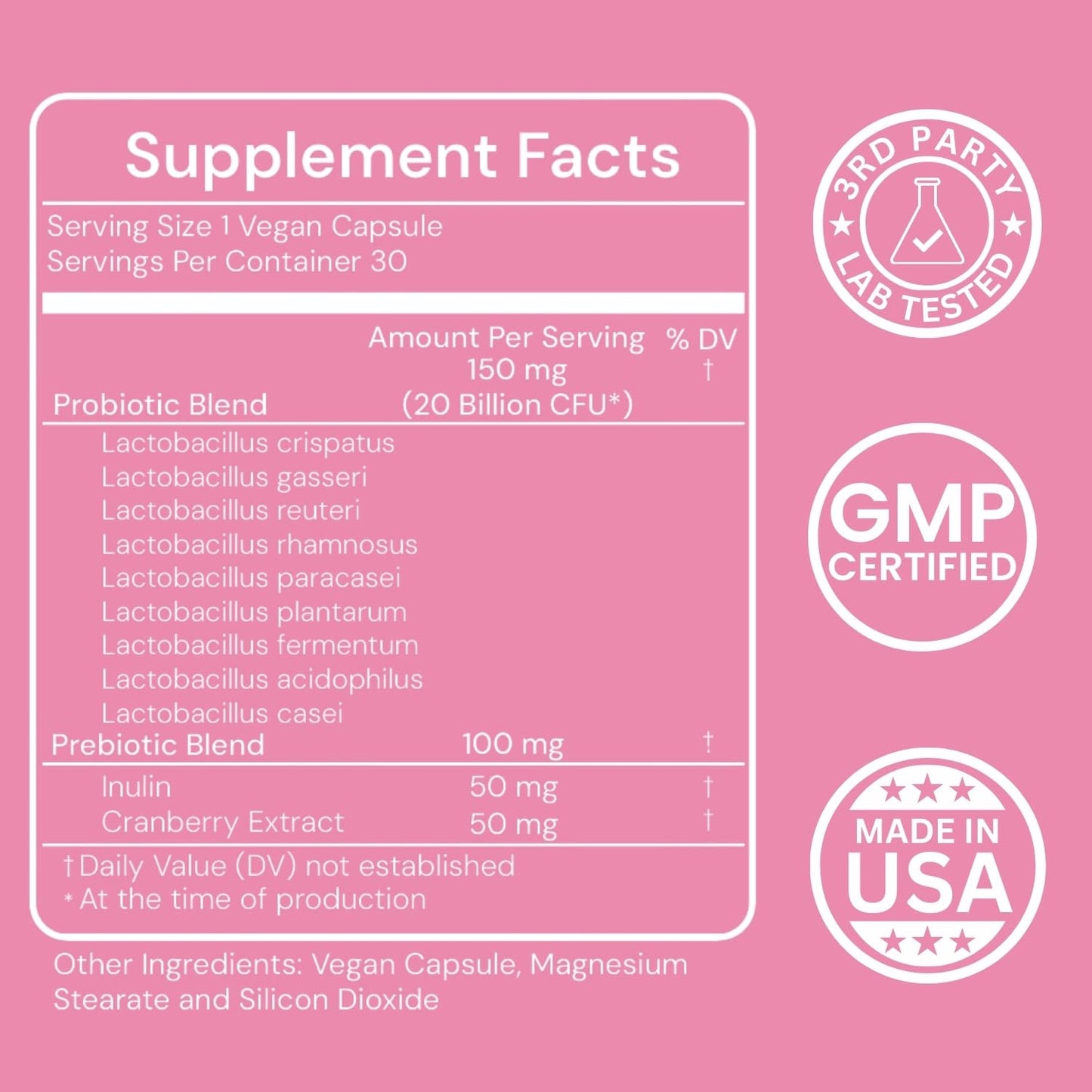 HAUTE Vaginal Probiotics with Prebiotics and Lactobacillus Crispatus, pH Balance, Healthy Vaginal Odor, Digestive Support, 30 Capsules