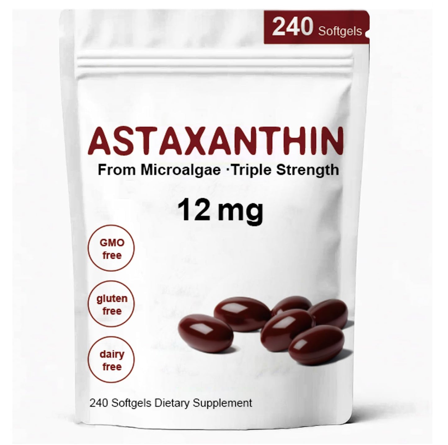 ZEYARUIBO Astaxanthin 12mg Antioxidant Supplements Capsules, 240 Count