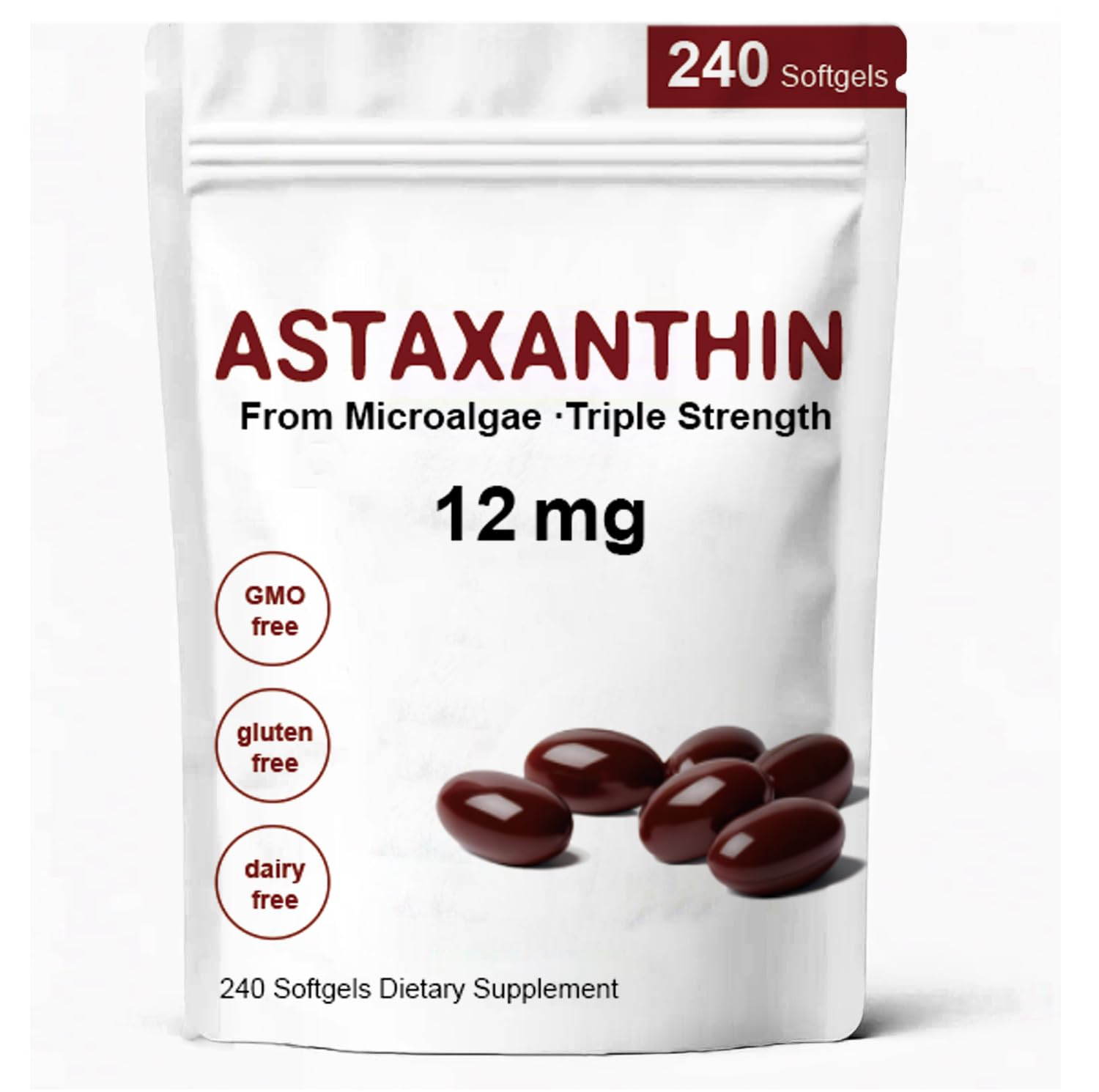 ZEYARUIBO Astaxanthin 12mg Antioxidant Supplements Capsules, 240 Count