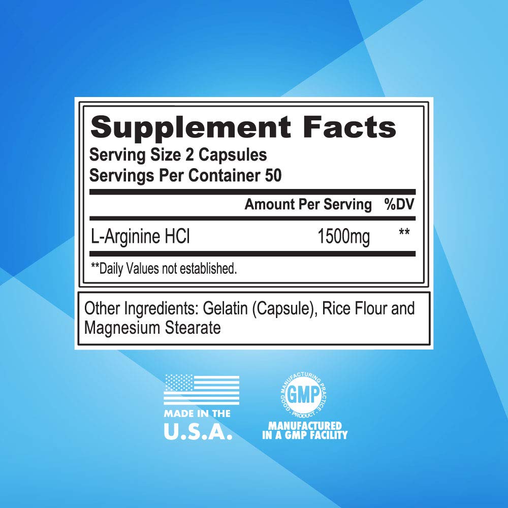 fitcode L-Arginine HCl 1500mg Capsules, 100 Count