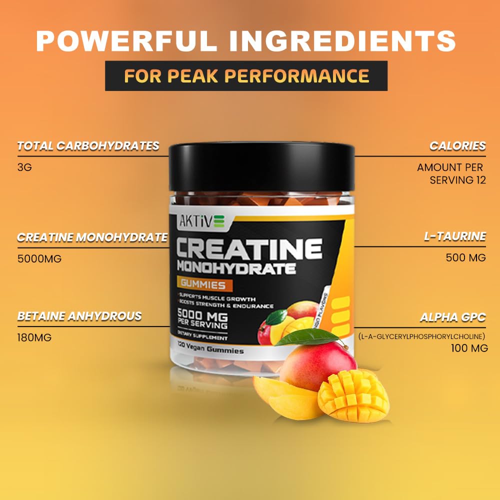 Aktive Supplements Creatine Monohydrate Gummies 120 Count