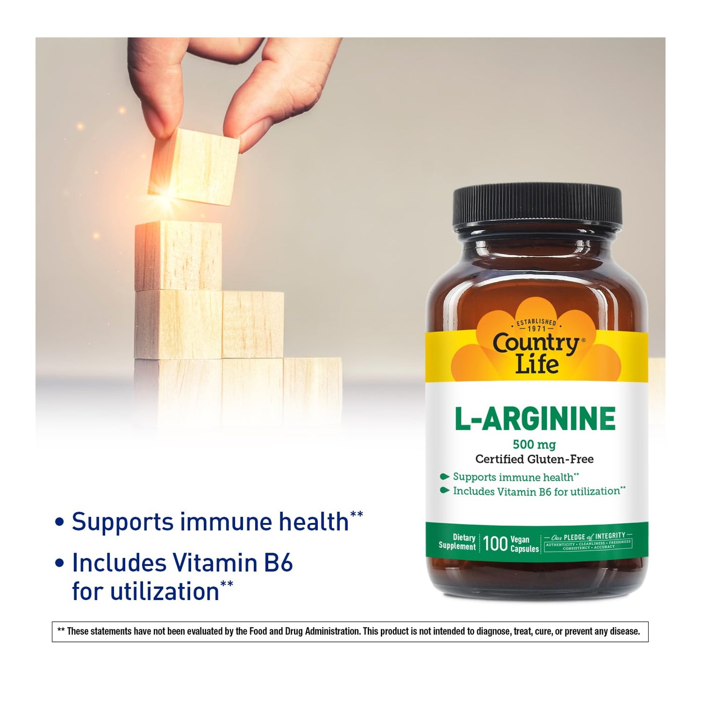 Country Life L-Arginine 500mg Capsules, 100 Count