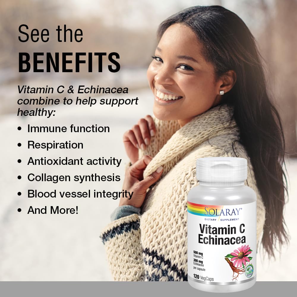 Solaray Vitamin C & Echinacea Root Supplement Capsule, 120 Capsules