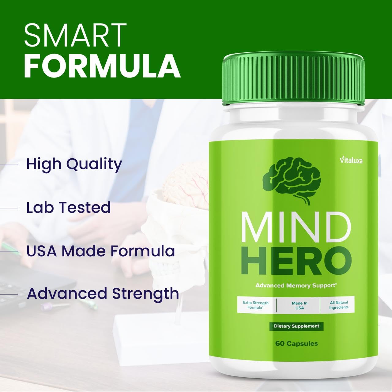 Vitaluxa Mind Hero Brain Supplement Capsules 300