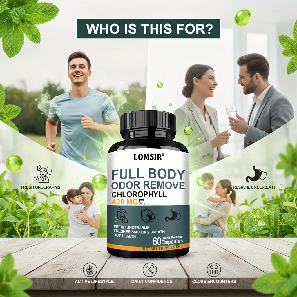 LOMSIR Body Deodorizing Chlorophyll Capsules, 60 Count