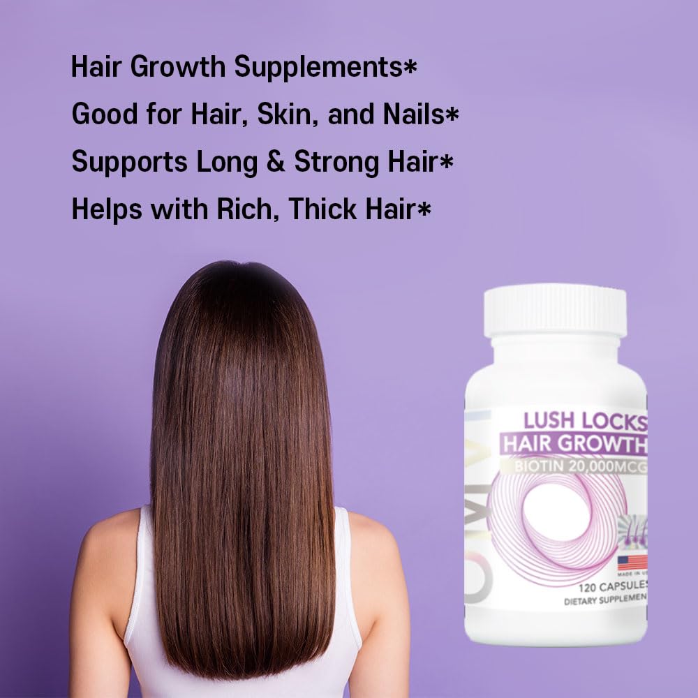Omvi Hair Growth Supplement with Biotin 20,000mcg, Collagen, Keratin, Vitamin A, C, D3 & B12, Stronger Hair, Skin and Nails, Non-GMO, Gluten Free, 120 Capsules