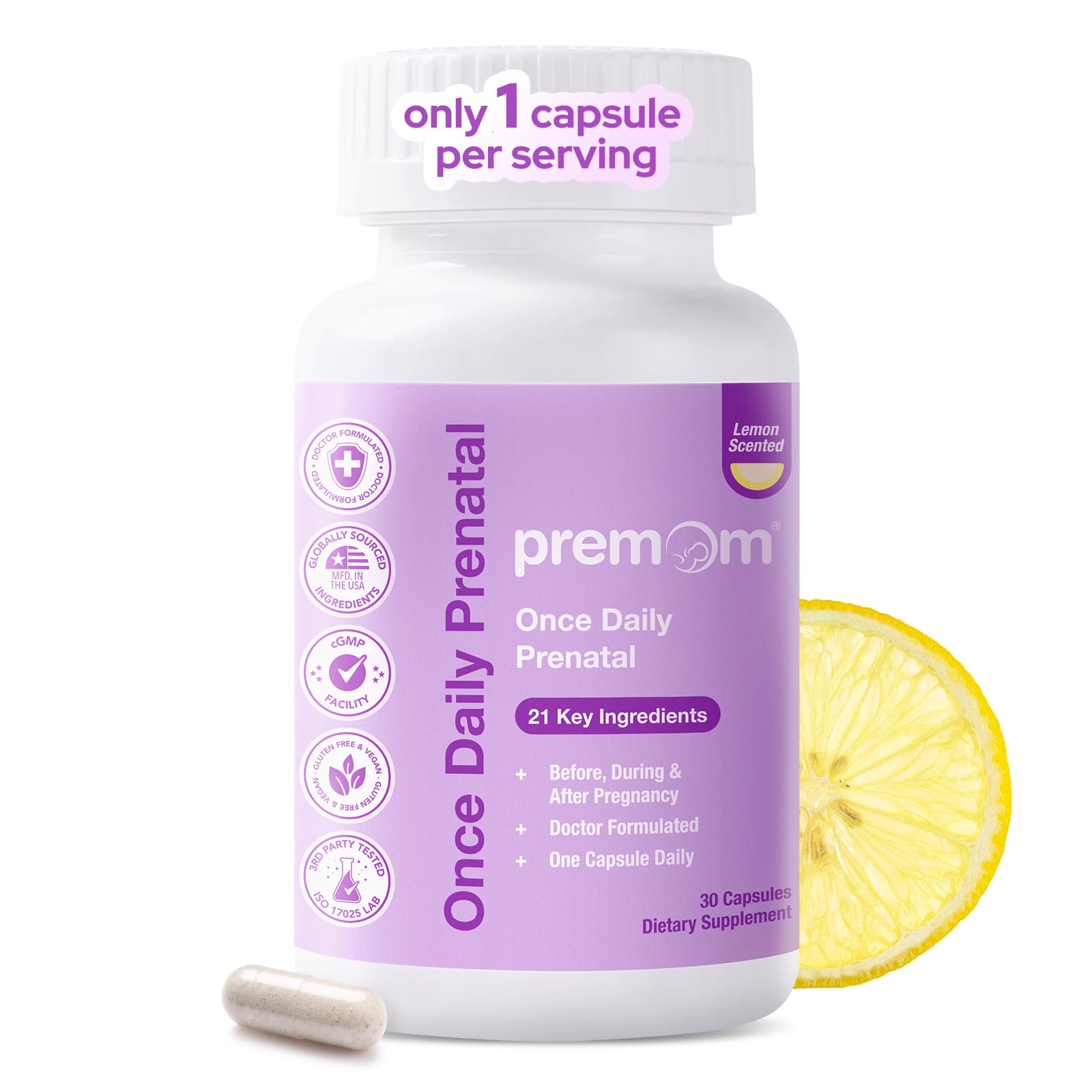 Premom Once Daily Prenatal Vitamins for Women Capsules 30 Count