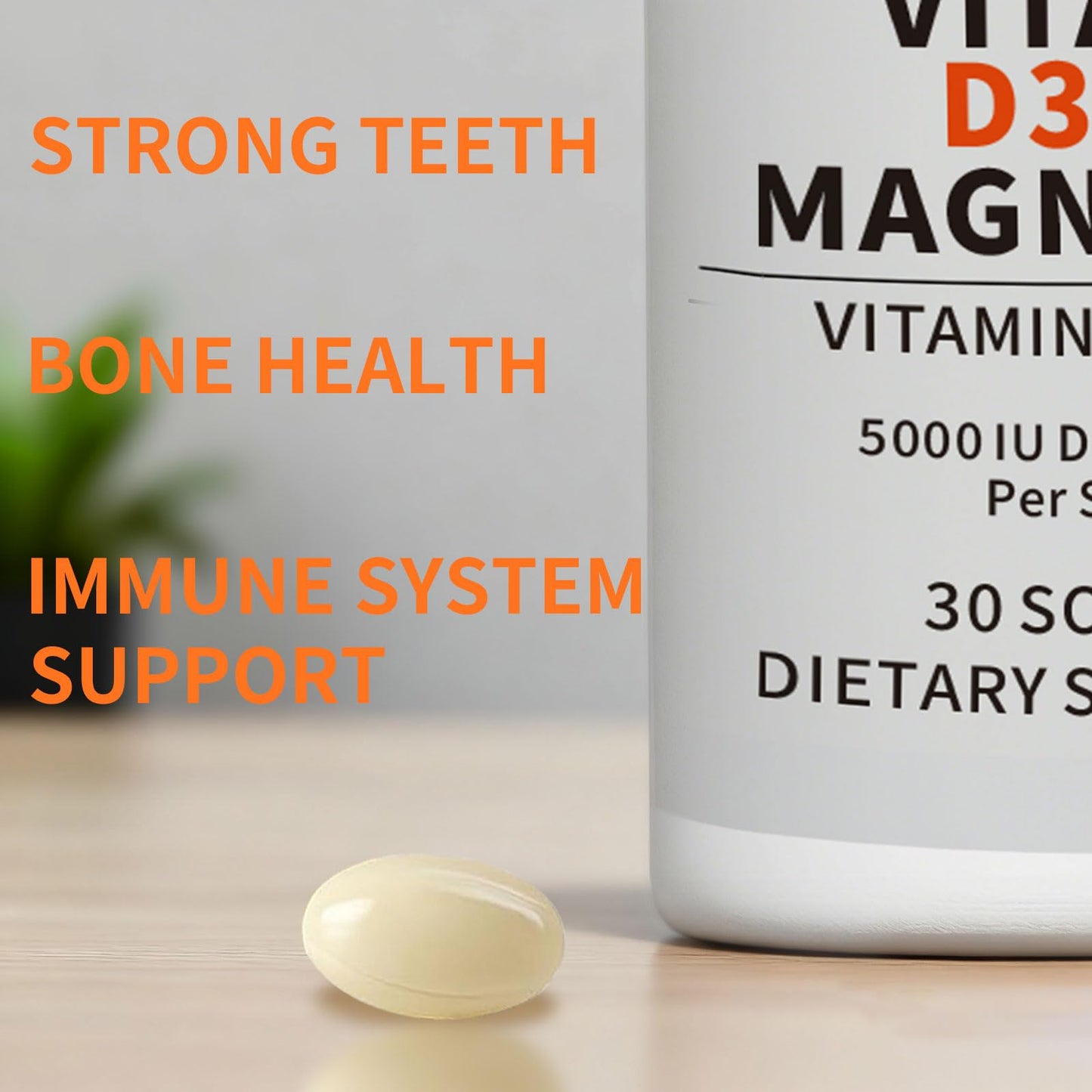 YMINGKJ Vitamin D3 K2 5000 IU Softgels with Magnesium, 120mcg MK-7 K2 for Bone Health & Immune Support, Non-GMO & Gluten-Free with MCT Oil, 30 Softgels