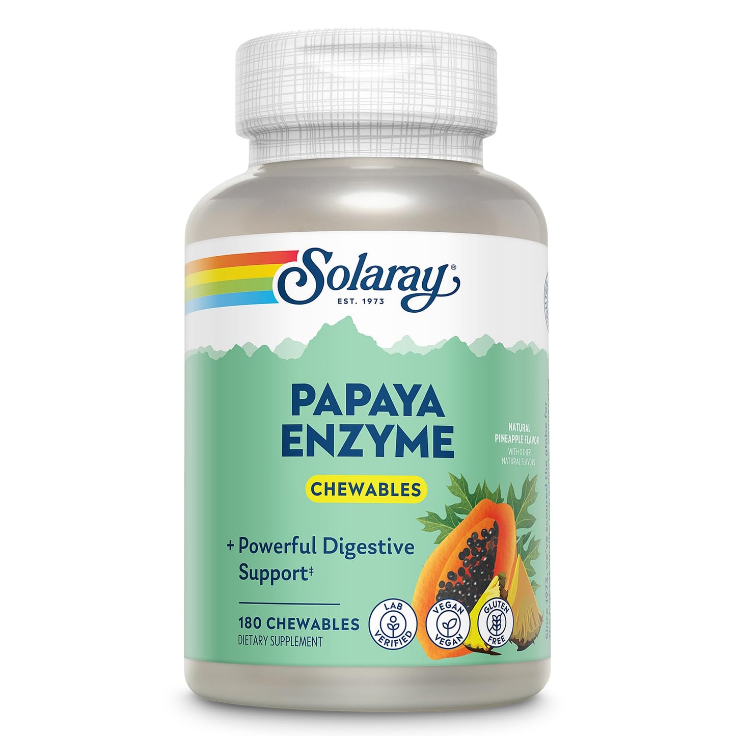 SOLARAY Papaya Enzymes Chewable Tablets, 180 Count