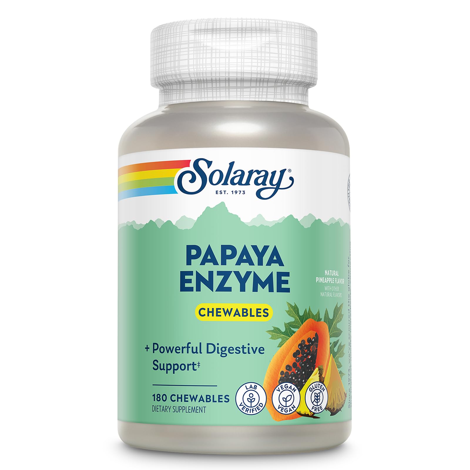 SOLARAY Papaya Enzymes Chewable Tablets, 180 Count
