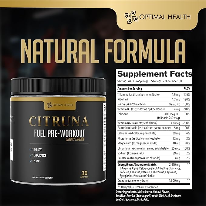 Citruna Fuel Pre Workout Mix and Energy Supplement Powder 6.35 Ounce