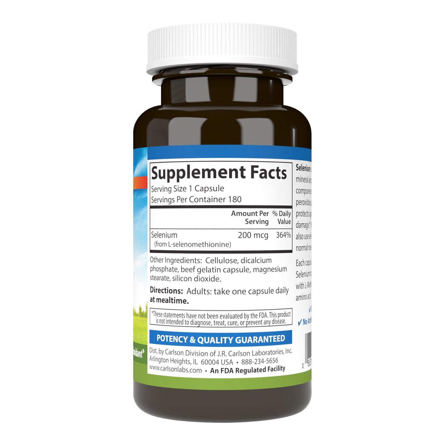 Carlson Selenium 200 mcg Yeast-Free Prostate Health 180 Capsules
