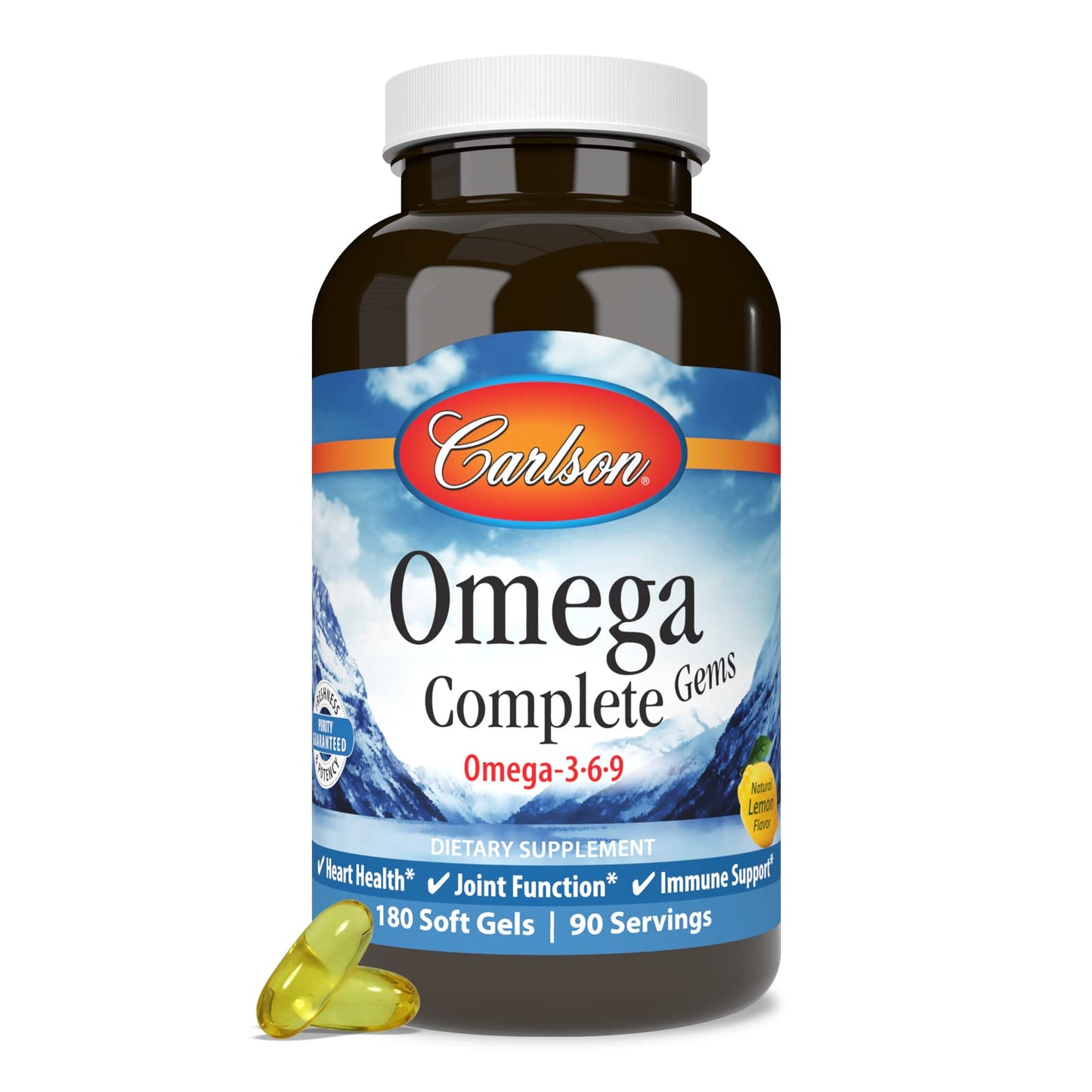 Carlson Omega Complete Gems, Omega-3-6-9, Wild Caught, Sustainably Sourced, Heart Health, Joint Function & Immune Support 180 Softgels